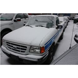 2001 FORD RANGER XLT, 2DR PU, WHITE, VIN # 1FTYR10UX1PB36257