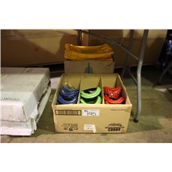 BOX OF KNEE PADS AND EMERGENCY SHOVELS