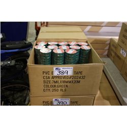 BOX OF GREEN ELECTRICAL TAPE 250 ROLLS