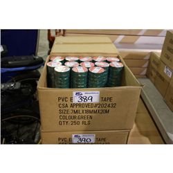 BOX OF GREEN ELECTRICAL TAPE 250 ROLLS
