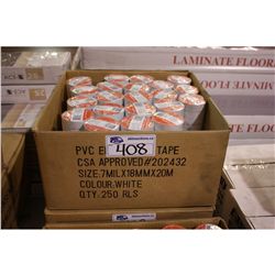 BOX OF WHITE ELECTRICAL TAPE 250 ROLLS