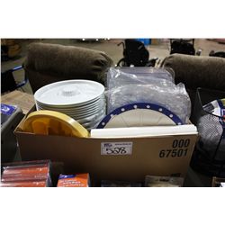 BOX OF BED PANS AND TRAYS