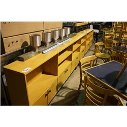 MAPLE 10 FT. STORAGE CABINET & 6 FT. MAPLE STORAGE CABINET AND RAILINGS