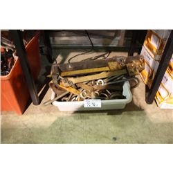 BIN OF ASSOR. MEAT HOOKS AND SCALE