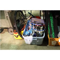 BIN OF ASSORTED OFFICE PRODUCTS AND VACUUM
