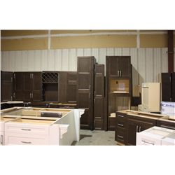 20 PEICE ESPRESSO DESIGNER KITCHEN CABINET SET WITH FRIDGE GABLES AND COFFEE BAR