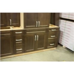 14 PEICE ESPRESSO DESIGNER KITCHEN SET WITH FRIDGE GABLES AND END CAPS