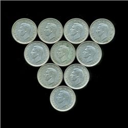 1940 Britian 3p Silver XF/AU 10pcs (COI-008827)