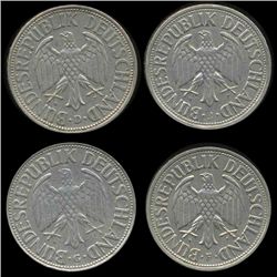 1964D/G/F/J Germany 1 Mark Hi Grade Scarce 4 Pcs (COI-008161)