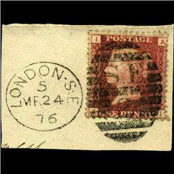 1864 GB 1p Red Stamp w/ Nice Cancel On Piece (STM-000709)