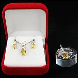 41.3ct Citrine & Topaz White Gold Vermeil on Sterling Set (JEW-004165)