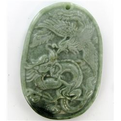 Handcarved Burma Translucent Green Jade Dragon Pendant (ANT-002248)