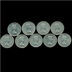 1962/64 Canada 5c Nickel XF/AU 9 pcs (COI-013946)
