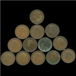 1911-36 King Geo 5 G Britain 1/2 Penny VF/XF 13 pcs (COI-013994)