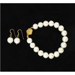 White Saltwater Pearl Earring Bracelet Set (JEW-003315)