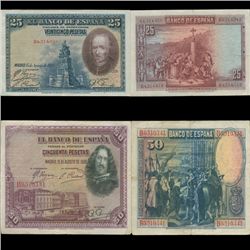 1928 Spain Monarchy 25P & 50P Notes VF/XF 2pcs (CUR-007599)