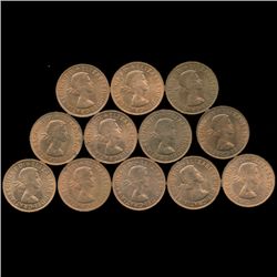1960-67 G Britain 1/2 Penny Choice UNC Red/RB 12pcs (COI-014003)