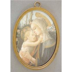 G.Pierini, watercolour on ivory miniature, Virgin & Child, signed, oval, 3.5ins x 2.5ins £80-120...