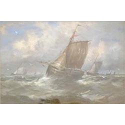 C Rae, pair of oils on board, Fishing boats at sea, one signed, 3.75ins x 5.25ins £300-400...