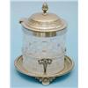 Image 1 : An Edwardian plate mounted cut glass biscuit barrel. £80-120...