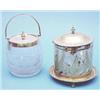 Image 1 : A plate mounted cut glass biscuit barrel and another engraved with ferns. £100-150...