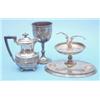 Image 1 : A plated inkstand with stags head mount, a hotwater pot and a goblet. £100-150...