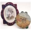Image 1 : George Paice (1854-1925) a painted tambourine with dray horses on a beach, signed, 7ins, together...