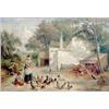 Image 1 : John Thomas Peele (1822-1897) oil on canvas, Mother and child feeding chickens in a farmyard, sig...