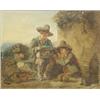 Image 1 : Nineteenth century Continental School, oil on wooden panel, two boys with caged guinea pigs, 15.5...