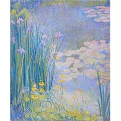 SAM BARBER (American. Born 1943) "Iris Primrose and Water Lilies". Signed S. Barber and dated 198...