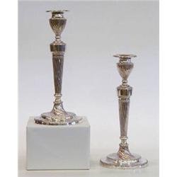 PAIR OF VICTORIAN STERLING SILVER CANDLESTICKS English. Sheffield. 1841-1842. Maker: JK.B. Each c...