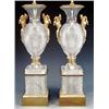 Image 1 : PAIR OF EMPIRE STYLE GILT BRONZE MOUNTED GLASS LAMPS Each of vase form with eagle handles, cut wi...