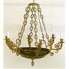 Image 1 : LOUIS XVI STYLE GILT BRONZE AND PATINATED METAL SIX LIGHT CHANDELIER The conical bowl with gilt b...