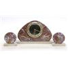 Image 1 : THREE PIECE ART DECO MARBLE CLOCK GARNITURE European. Circa 1930. The shaped marble plaque center...