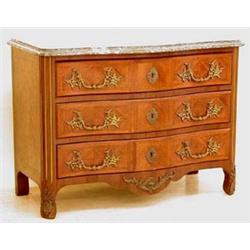 R+GENCE STYLE GILT BRONZE MOUNTED PARQUETRY COMMODE French. Late 19th Century. The serpentine mot...