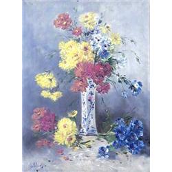 HENRY SCHOUTEN (Belgian. 1864-1927) "Flowers in a Tall Vase". Signed with the artist's pseudonym,...