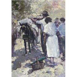 FERRUCCIO RONTINI (Italian. 1893-1964) "Market Scene". Signed F. Rotini and dated 62 l/r. Also si...