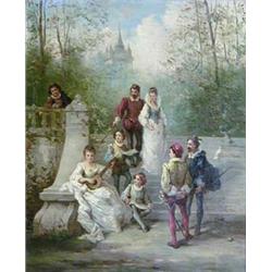 CARLO ROSSI (Italian. 19th Century) "Music in the Park". Signed Carlo Rossi l/r. Oil on Canvas. M...