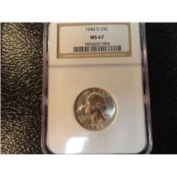 1944-D WASHINGTON QUARTER NGC MS 67