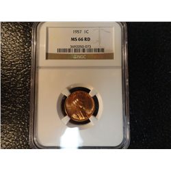 1957 LINCOLN CENT NGC MS 66 RD