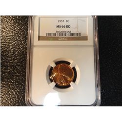 1957 LINCOLN CENT NGC MS 66 RD