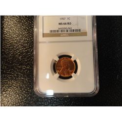 1957 LINCOLN CENT NGC MS 66 RD