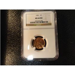 1951 LINCOLN CENT NGC MS 66 RD