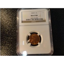 1949-S LINCOLN CENT NGC MS 67 RD