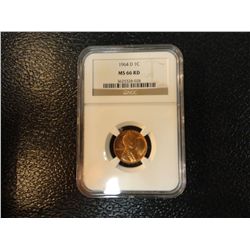 1964-D LINCOLN CENT NGC MS 66 RD