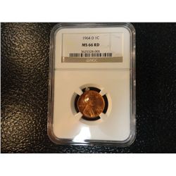 1964-D LINCOLN CENT NGC MS 66 RD