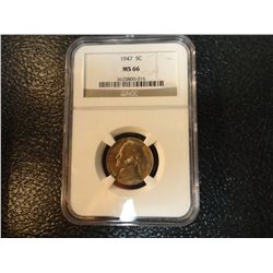 1947 JEFERSON NICKEL NGC MS 66