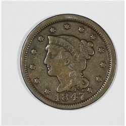 1847  Coronet Cent   F