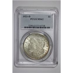1921 D Morgan Dollar   PCGS Graded   MS-62