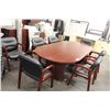 Image 1 : MAHOGANY 8' BOARDROOM TABLE WITH 7 BLACK CHAIRS